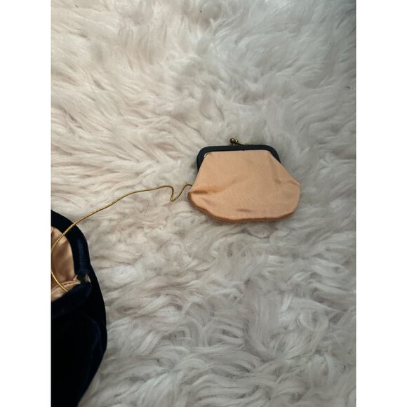 Vintage Ingber Navy Blue Velvet Handbag Purse with Gold Metal Hoop Handle - Picture 5 of 9